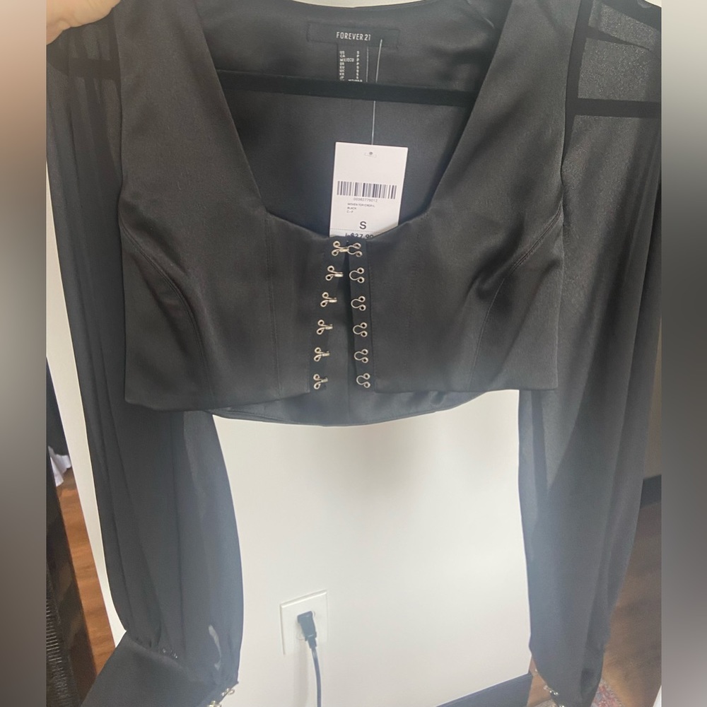 Black Long Sleeve Corset Crop Top New with Tags